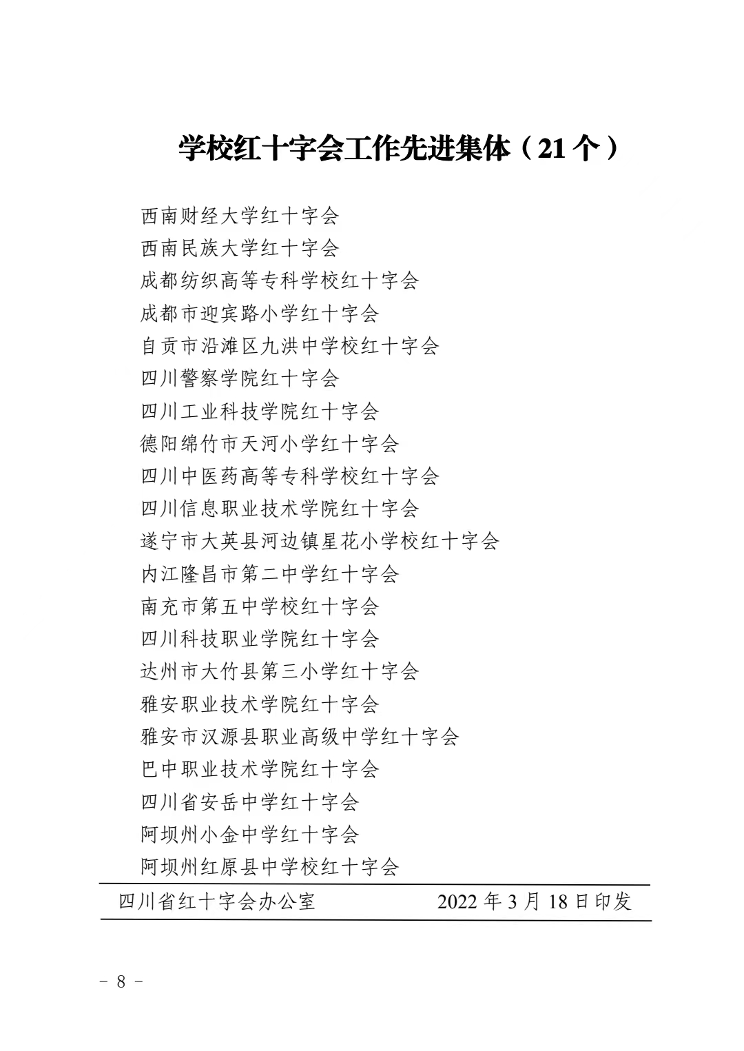 四川省红十字会关于表扬2021年度优秀红十字青少年会员、学校红十字会先进工作者、学校红十字会工作先进集体的通知(图8)
