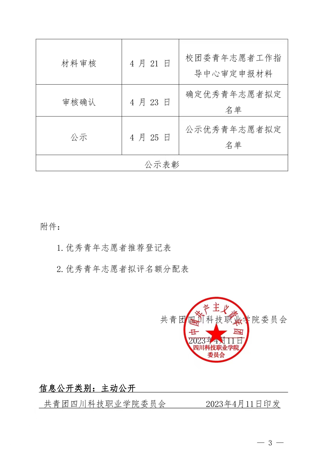 《关于 2022—2023 年度四川科技职业学院“优秀青年志愿者”评选表彰的通知》(图3)