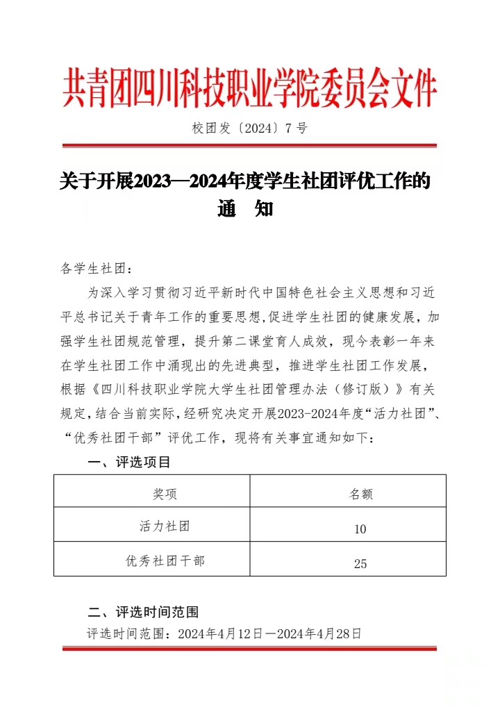 《关于开展2023-2024年度学生社团评优工作的通知》(图1)