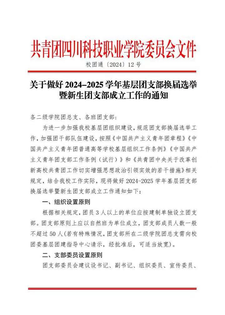 《关于做好2024-2025学年基层团支部换届选举暨新生团支部成立工作的通知》(图1)